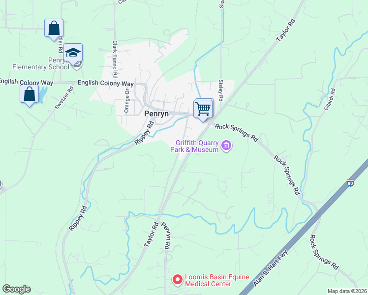 map of restaurants, bars, coffee shops, grocery stores, and more near 2265 Penryn Road in Penryn