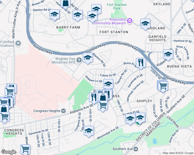 map of restaurants, bars, coffee shops, grocery stores, and more near 3204 15th Place Southeast in Washington