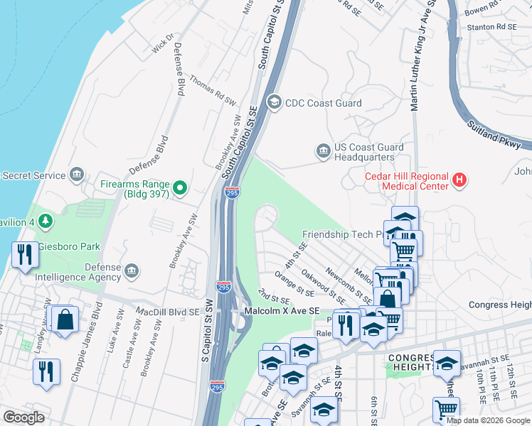 map of restaurants, bars, coffee shops, grocery stores, and more near 101 Independence Avenue Southeast in Washington