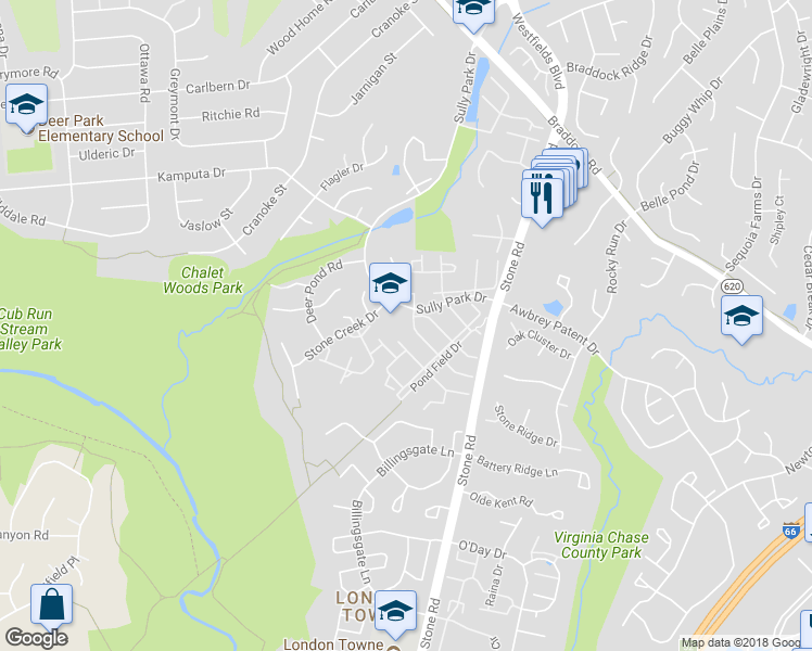 map of restaurants, bars, coffee shops, grocery stores, and more near 14731 Flower Hill Drive in Centreville