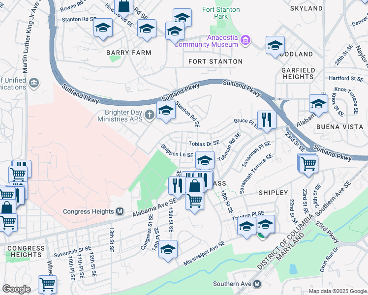 map of restaurants, bars, coffee shops, grocery stores, and more near 3204 15th Place Southeast in Washington