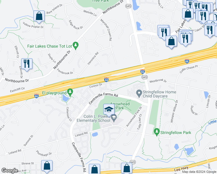 map of restaurants, bars, coffee shops, grocery stores, and more near 5142 Brittney Elyse Circle in Centreville