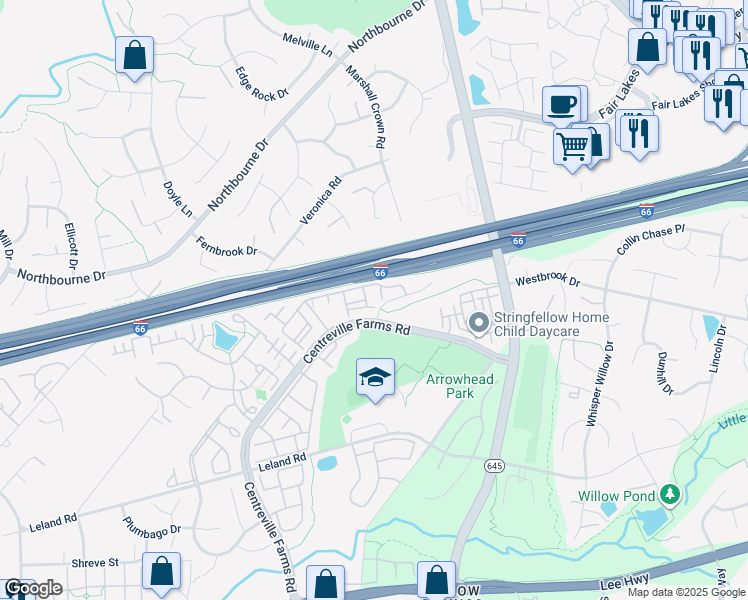map of restaurants, bars, coffee shops, grocery stores, and more near 5142 Brittney Elyse Circle in Centreville