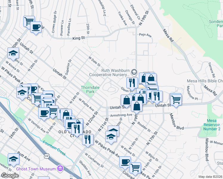 map of restaurants, bars, coffee shops, grocery stores, and more near 2238 Stepping Stones Way in Colorado Springs