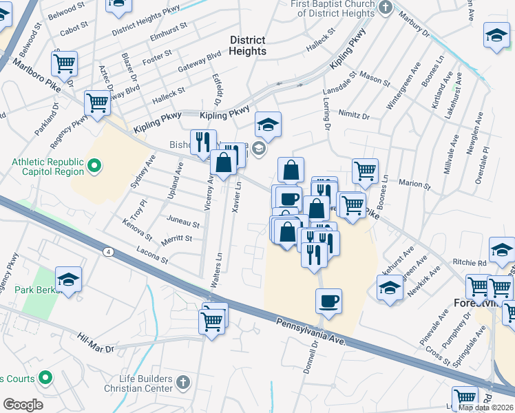 map of restaurants, bars, coffee shops, grocery stores, and more near 101 Independence Avenue Southeast in Washington