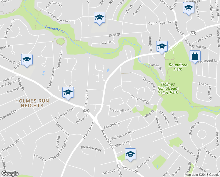 map of restaurants, bars, coffee shops, grocery stores, and more near 3447 Annandale Road in Falls Church