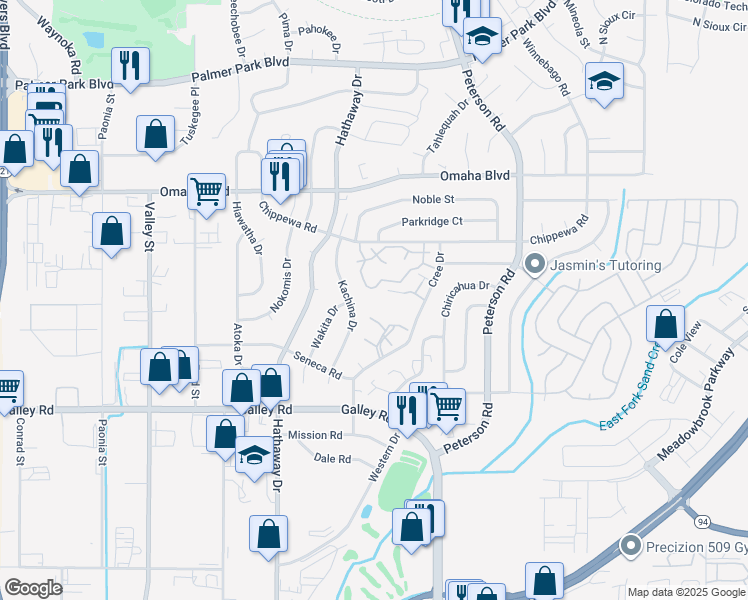 map of restaurants, bars, coffee shops, grocery stores, and more near 1249 Soaring Eagle Drive in Colorado Springs