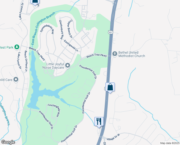 map of restaurants, bars, coffee shops, grocery stores, and more near 3119 Presidential Golf Drive in Upper Marlboro