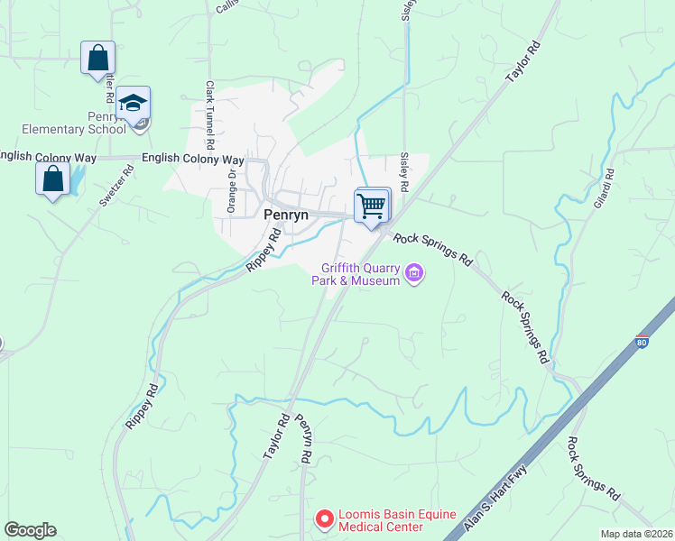 map of restaurants, bars, coffee shops, grocery stores, and more near 2265 Penryn Road in Penryn