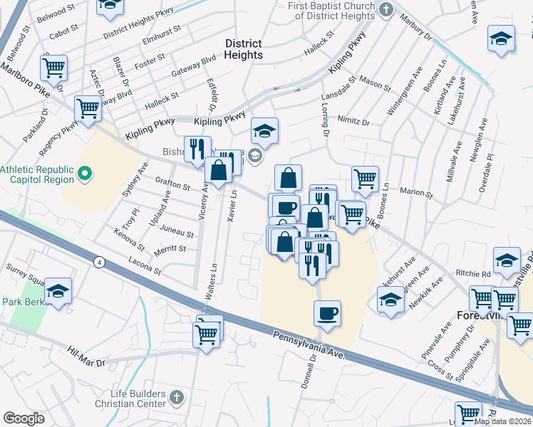 map of restaurants, bars, coffee shops, grocery stores, and more near 101 Independence Avenue Southeast in Washington