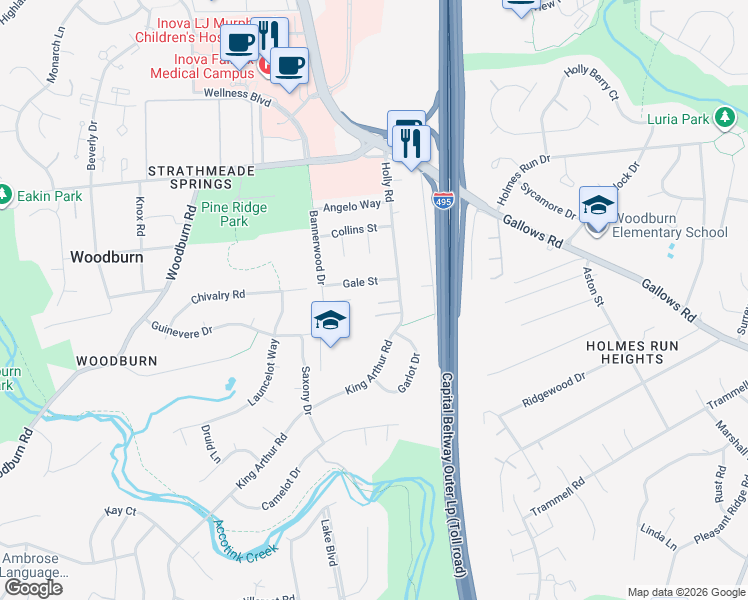map of restaurants, bars, coffee shops, grocery stores, and more near 3434 Holly Road in Annandale