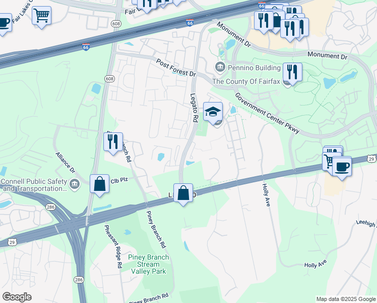 map of restaurants, bars, coffee shops, grocery stores, and more near 4636 Legato Road in Fairfax