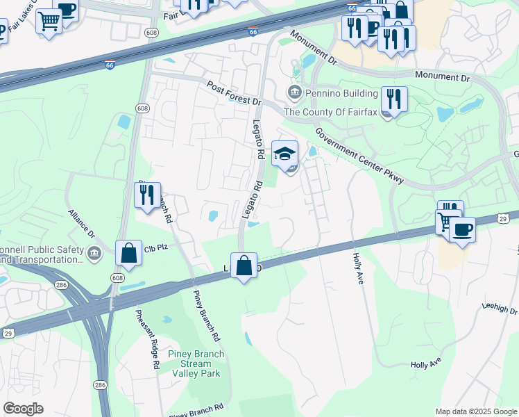 map of restaurants, bars, coffee shops, grocery stores, and more near 4635 Battenburg Lane in Fairfax