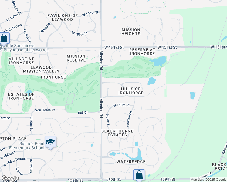 map of restaurants, bars, coffee shops, grocery stores, and more near 3716 West 154th Street in Overland Park