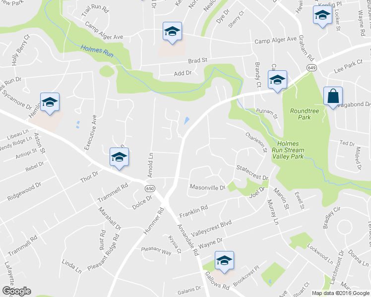 map of restaurants, bars, coffee shops, grocery stores, and more near 3447 Annandale Road in Falls Church