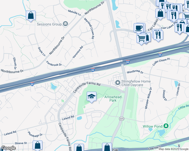 map of restaurants, bars, coffee shops, grocery stores, and more near 13331 Connor Drive in Centreville
