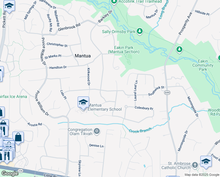 map of restaurants, bars, coffee shops, grocery stores, and more near 9004 Southwick Street in Fairfax