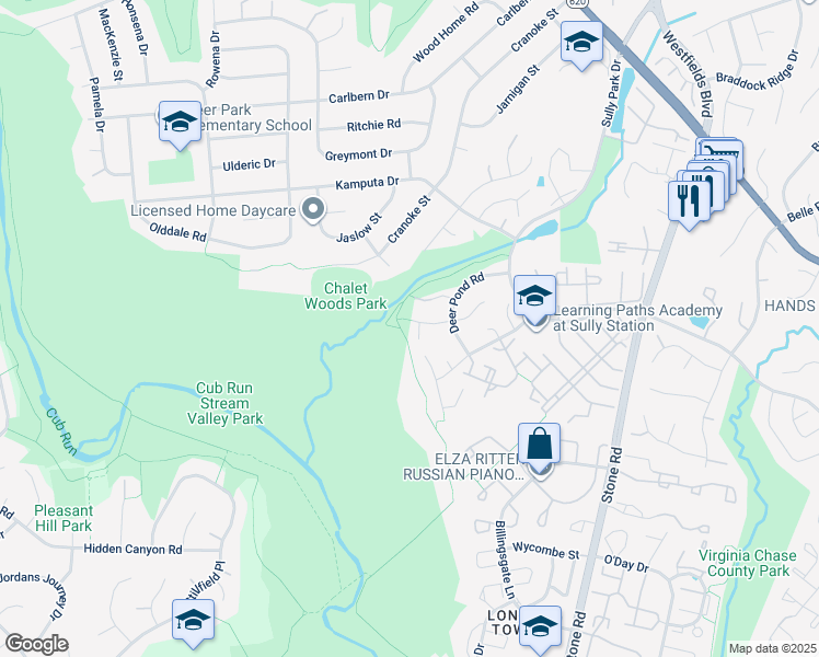 map of restaurants, bars, coffee shops, grocery stores, and more near 5837 Cub Stream Dr in Centreville