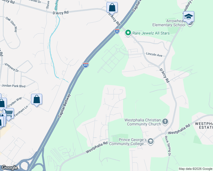 map of restaurants, bars, coffee shops, grocery stores, and more near 2901 West Grove in Upper Marlboro