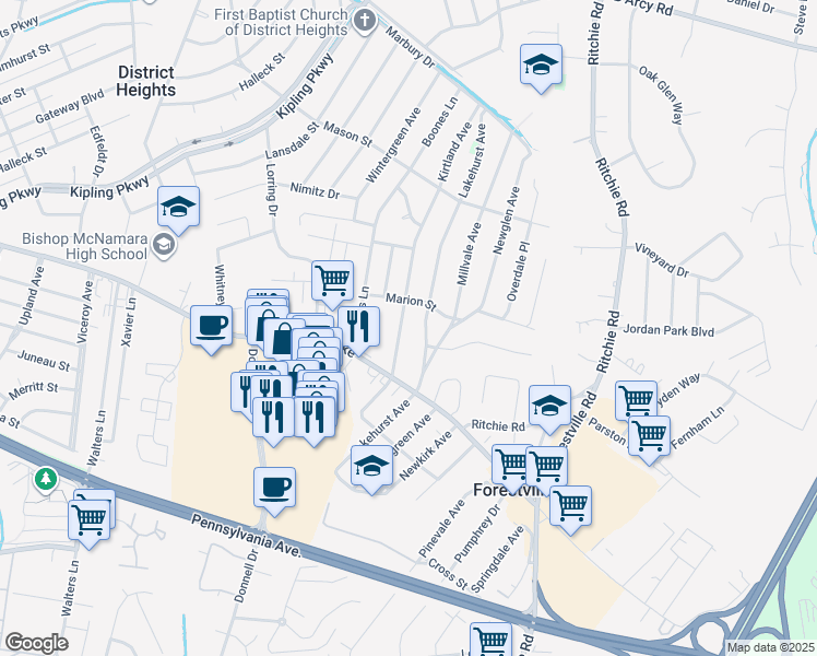 map of restaurants, bars, coffee shops, grocery stores, and more near 101 Independence Avenue Southeast in Washington