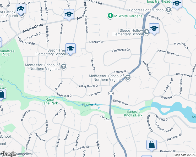 map of restaurants, bars, coffee shops, grocery stores, and more near 3522 Devon Drive in Falls Church