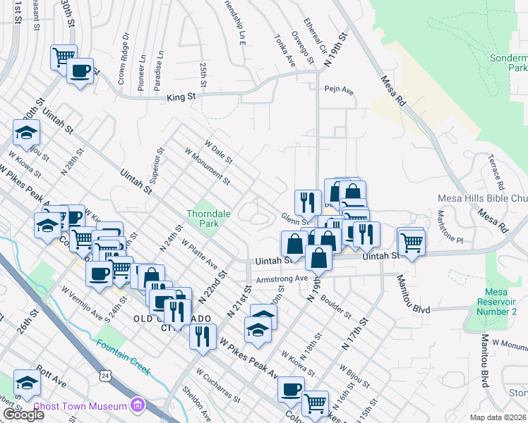 map of restaurants, bars, coffee shops, grocery stores, and more near 2238 Stepping Stones Way in Colorado Springs