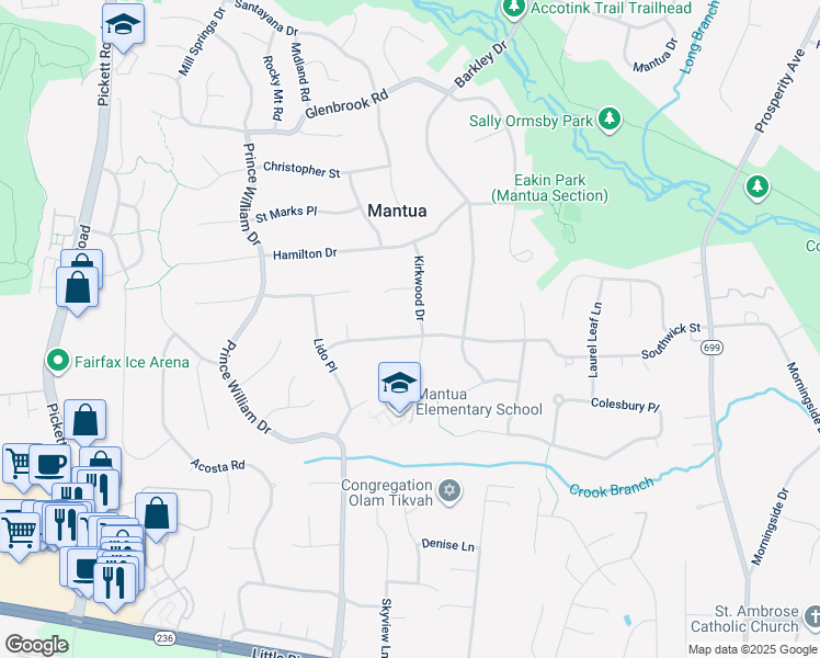 map of restaurants, bars, coffee shops, grocery stores, and more near 9100 Southwick St in Fairfax