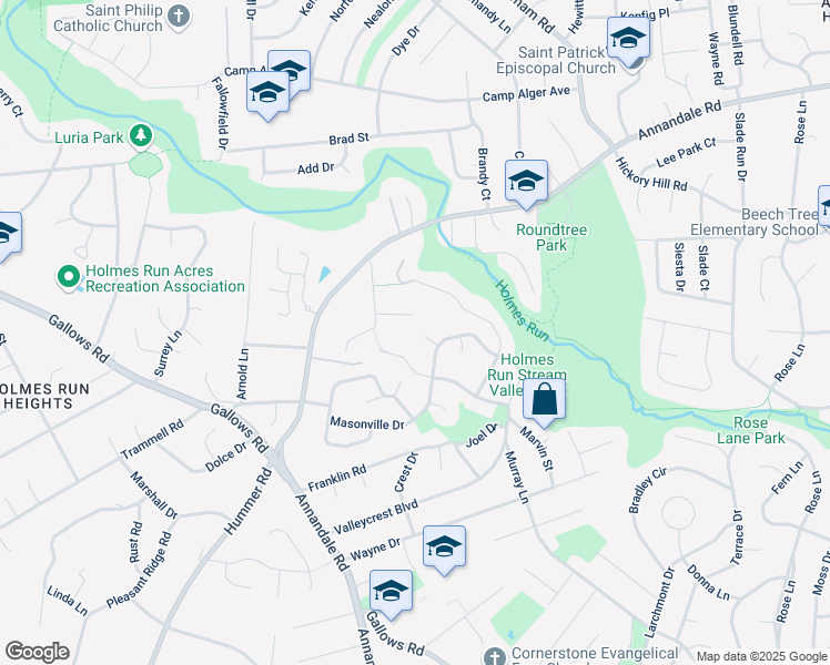 map of restaurants, bars, coffee shops, grocery stores, and more near 3420 Beauford Circle in Annandale