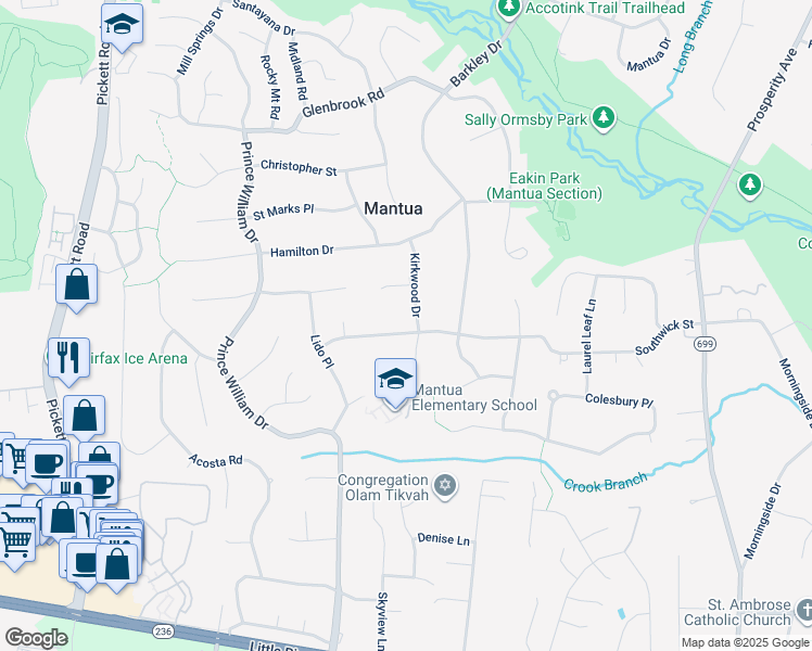 map of restaurants, bars, coffee shops, grocery stores, and more near 9100 Southwick St in Fairfax