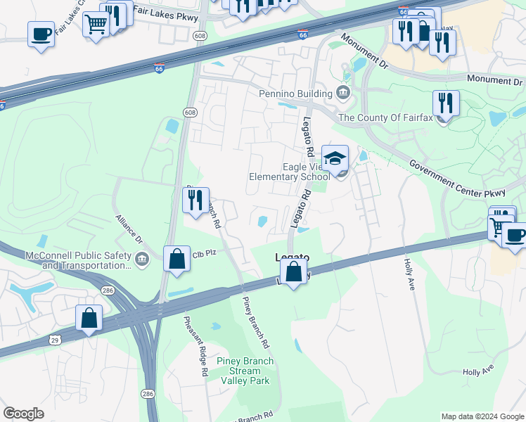 map of restaurants, bars, coffee shops, grocery stores, and more near 4626 Carisbrooke Lane in Fairfax