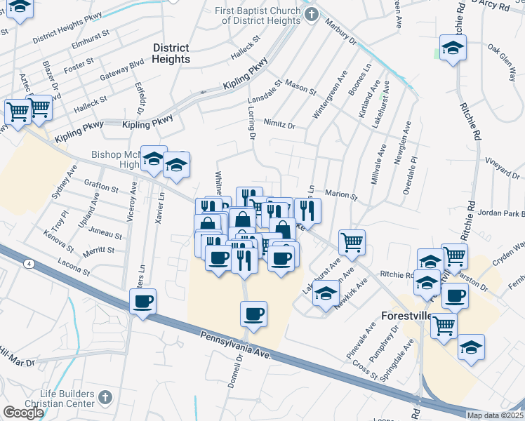 map of restaurants, bars, coffee shops, grocery stores, and more near 101 Independence Avenue Southeast in Washington