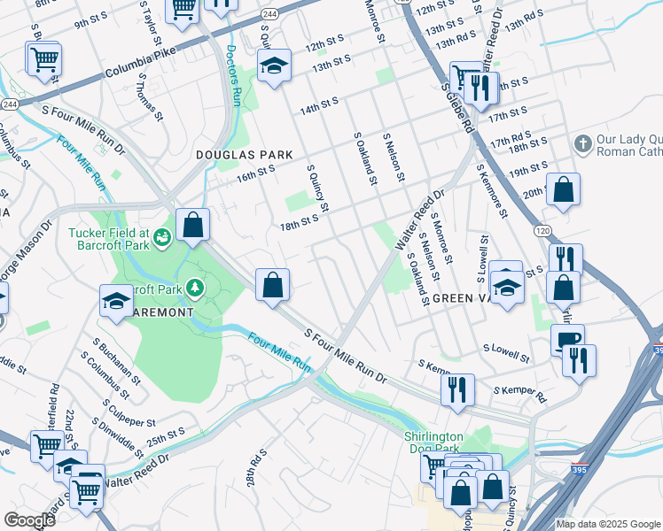 map of restaurants, bars, coffee shops, grocery stores, and more near 1926 South Quebec Street in Arlington