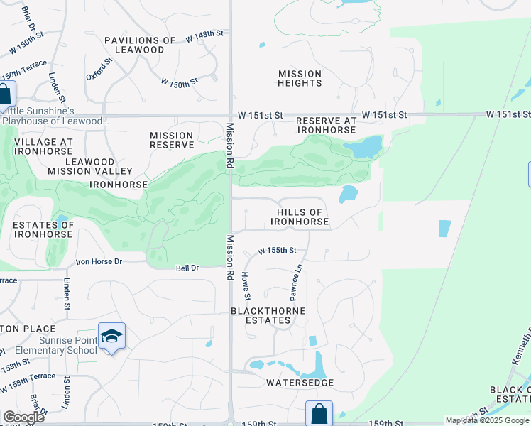 map of restaurants, bars, coffee shops, grocery stores, and more near 3716 West 154th Street in Overland Park