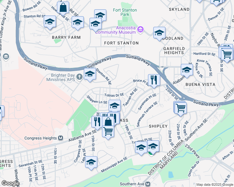 map of restaurants, bars, coffee shops, grocery stores, and more near 101 Independence Avenue Southeast in Washington