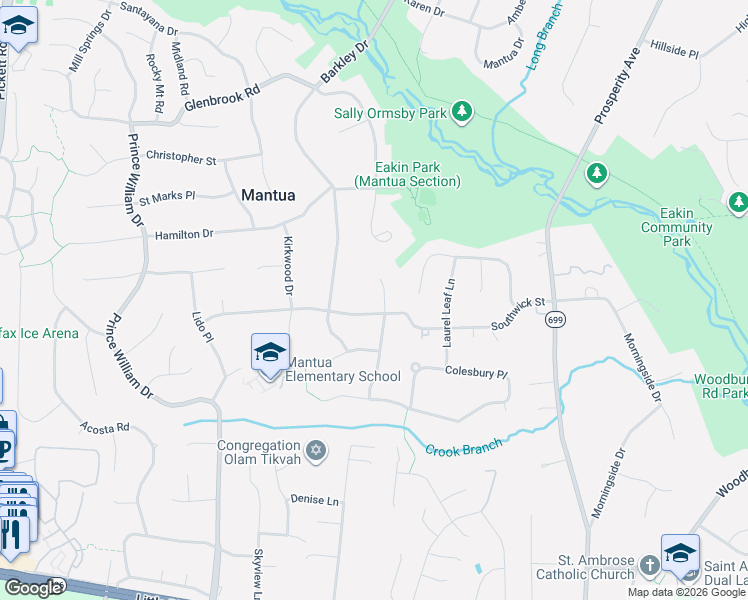 map of restaurants, bars, coffee shops, grocery stores, and more near 9000 Southwick Street in Fairfax