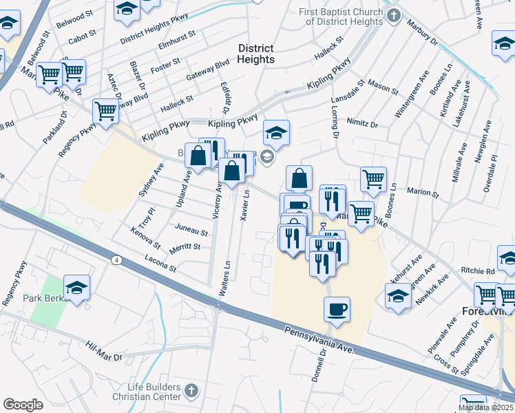 map of restaurants, bars, coffee shops, grocery stores, and more near 101 Independence Avenue Southeast in Washington