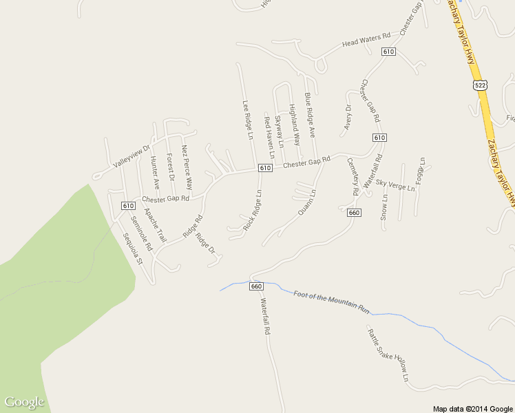 map of restaurants, bars, coffee shops, grocery stores, and more near Rock Ridge Lane in Chester Gap