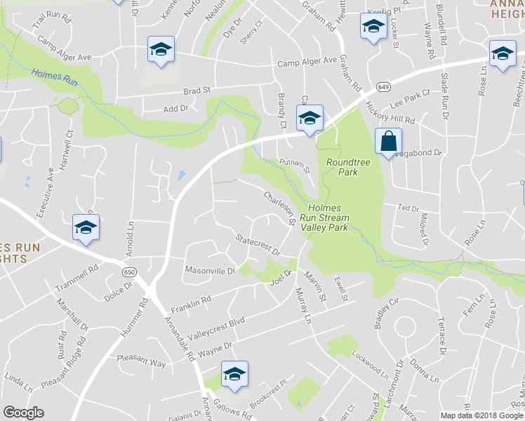 map of restaurants, bars, coffee shops, grocery stores, and more near 7214 Masonville Dr in Annandale