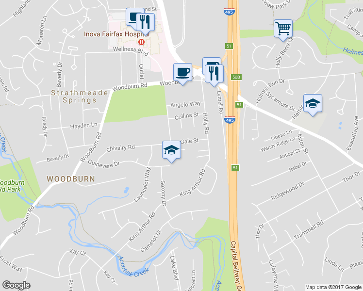 map of restaurants, bars, coffee shops, grocery stores, and more near 8115 Gale Street in Annandale