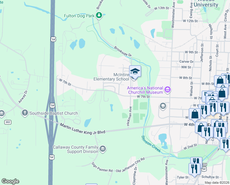 map of restaurants, bars, coffee shops, grocery stores, and more near 704 West 7th Street in Fulton