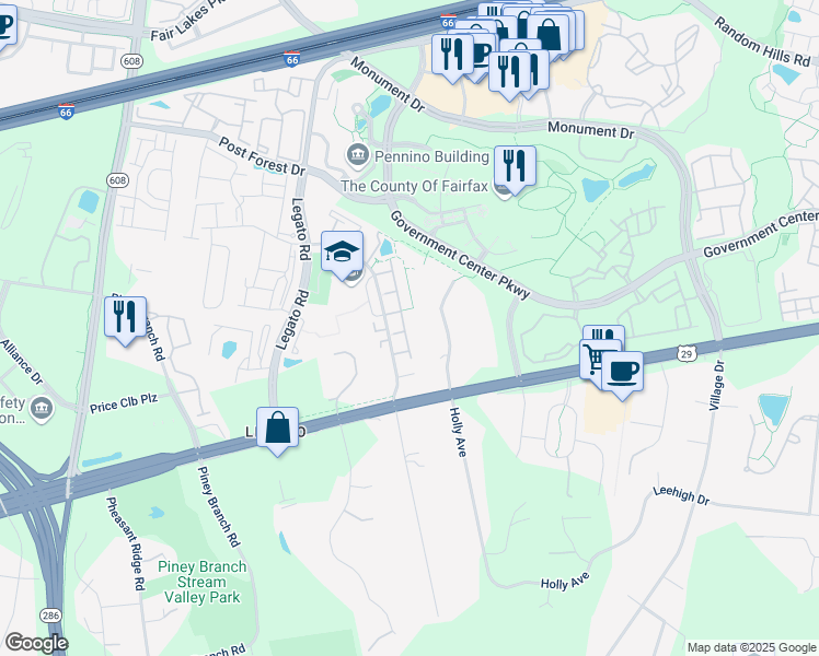 map of restaurants, bars, coffee shops, grocery stores, and more near 4513 Monmouth Street in Fairfax