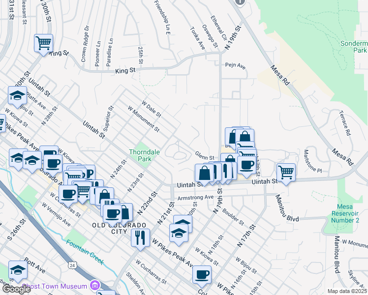 map of restaurants, bars, coffee shops, grocery stores, and more near 2238 Stepping Stones Way in Colorado Springs
