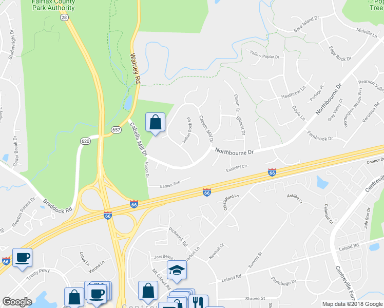 map of restaurants, bars, coffee shops, grocery stores, and more near 13704 Cabells Mill Drive in Centreville