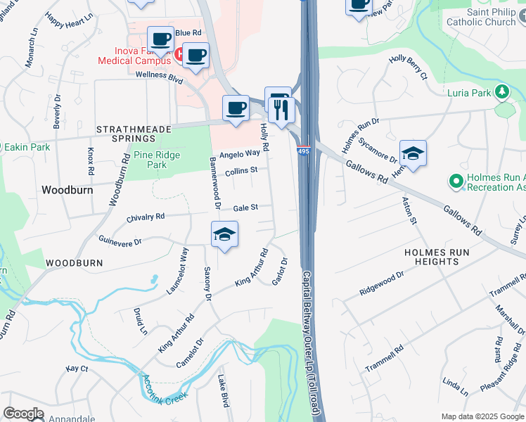 map of restaurants, bars, coffee shops, grocery stores, and more near 8103 Gale Street in Annandale