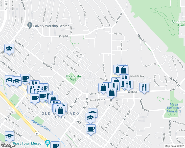 map of restaurants, bars, coffee shops, grocery stores, and more near 2238 Stepping Stones Way in Colorado Springs