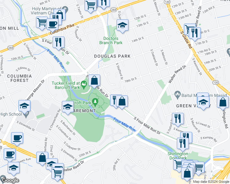 map of restaurants, bars, coffee shops, grocery stores, and more near 101 Independence Avenue Southeast in Washington