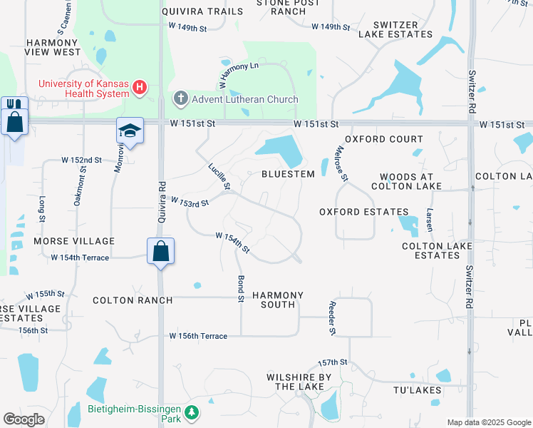 map of restaurants, bars, coffee shops, grocery stores, and more near 11313 West 153rd Street in Overland Park