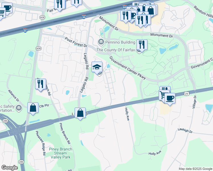 map of restaurants, bars, coffee shops, grocery stores, and more near 4503 Henley Place in Fairfax