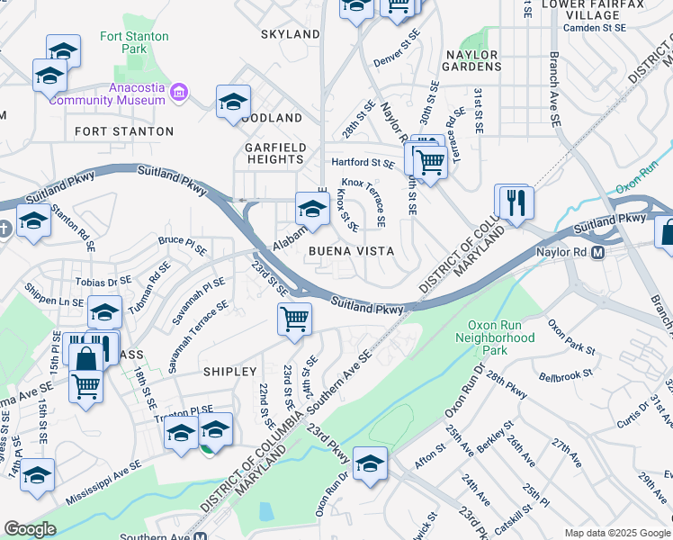 map of restaurants, bars, coffee shops, grocery stores, and more near 2711 Shipley Terrace Southeast in Washington