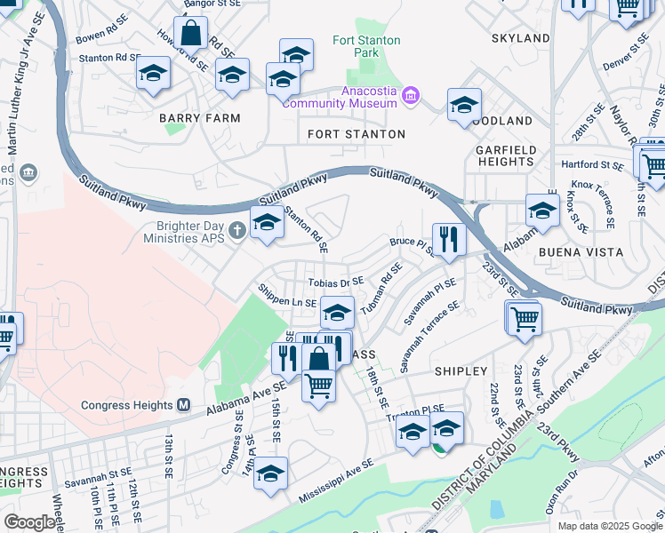 map of restaurants, bars, coffee shops, grocery stores, and more near 101 Independence Avenue Southeast in Washington